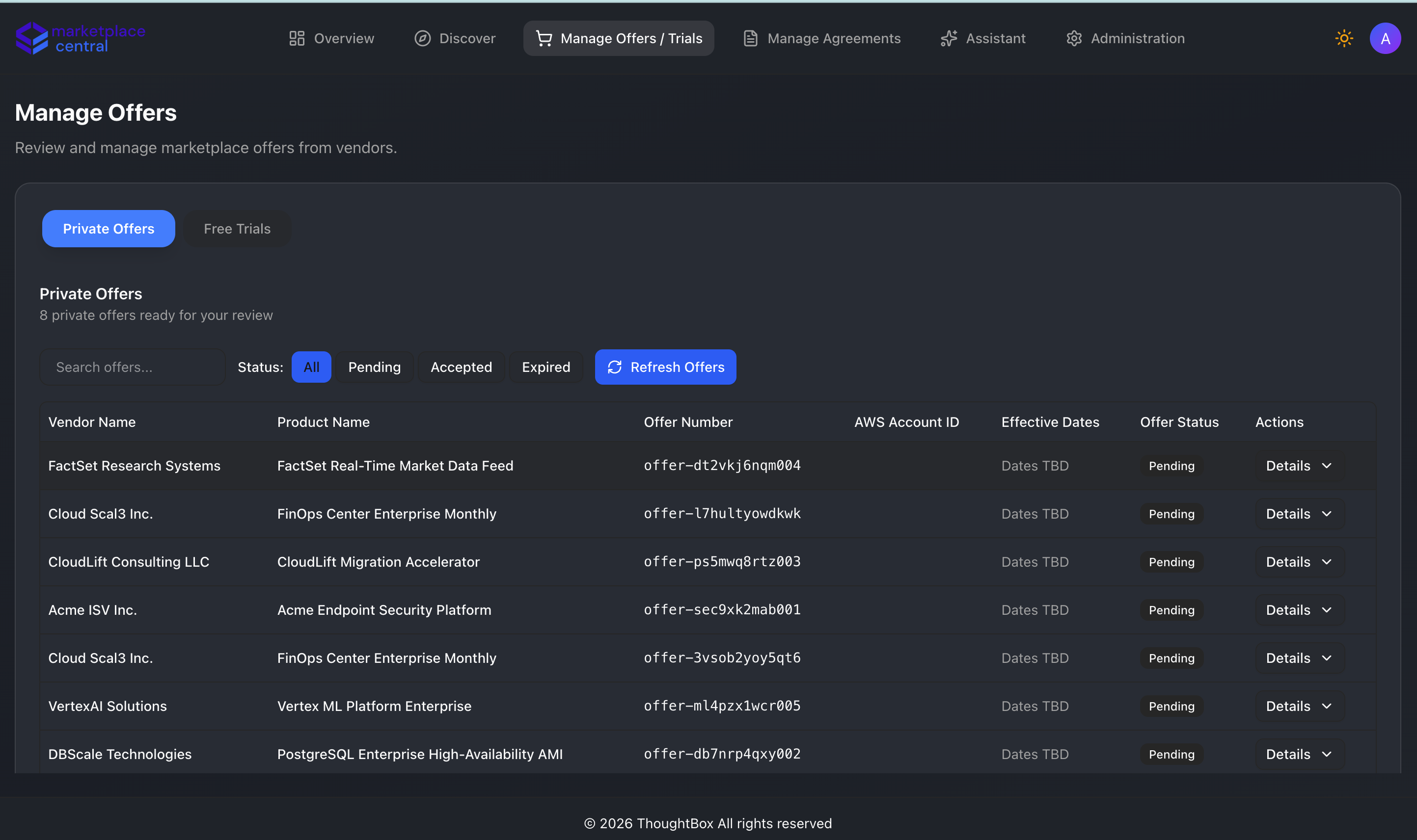 Manage vendor offers and contracts